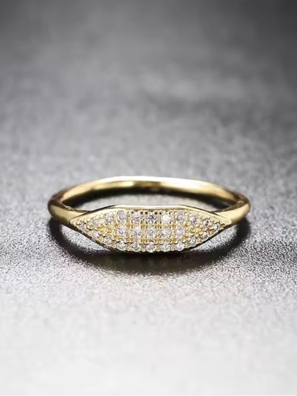 Gold Pavé Microstone  Ring - Elegant Yellow Gold Tone - Picture 2 of 5